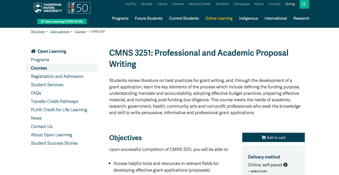 Professional and Academic Proposal Writing (Thompson Rivers University