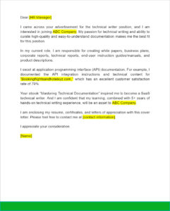 technical writer cover letter no experience