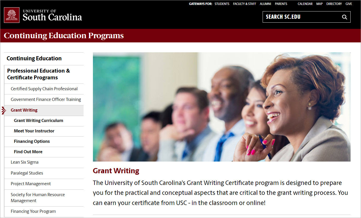 University of South Carolina Grant Writing Course