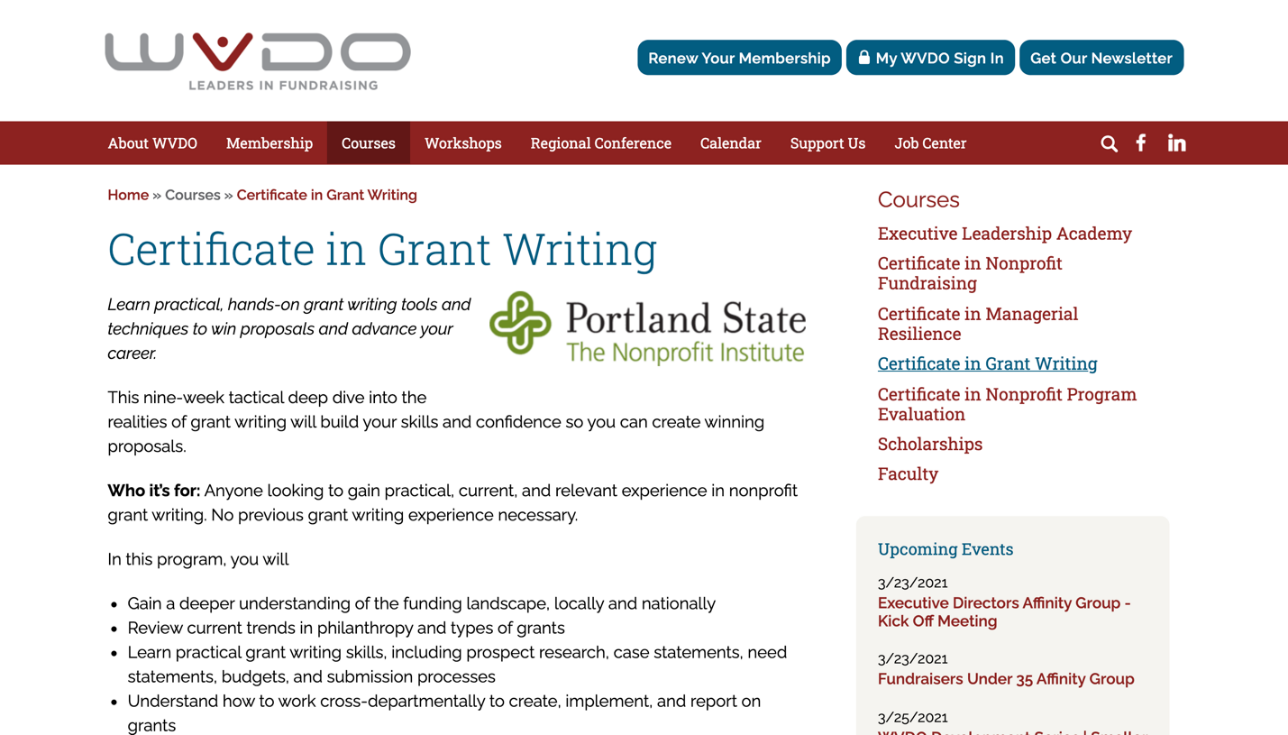 WVDO Certificate in Grant Writing