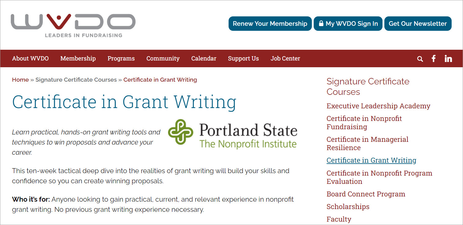 WVDO Grant Writing Certificate