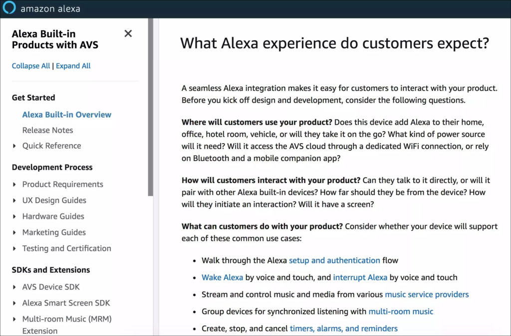 Amazon Alexa API documentation