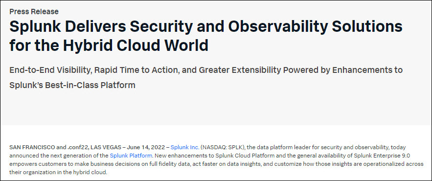 Splunk press release