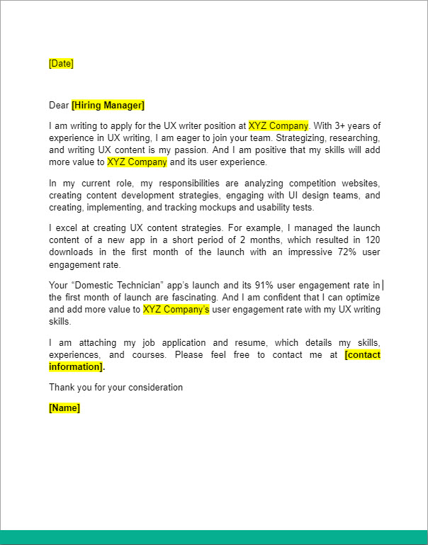 UX cover letter example 1