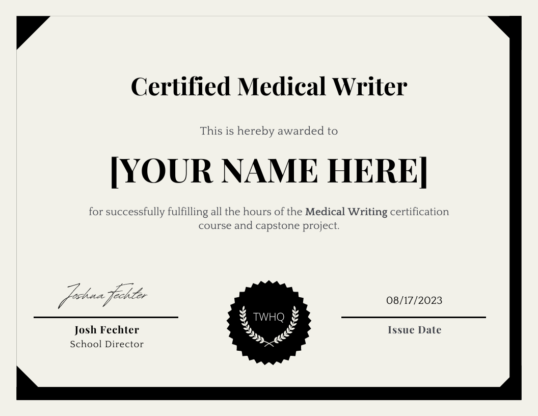 MedicalWriter Certificate