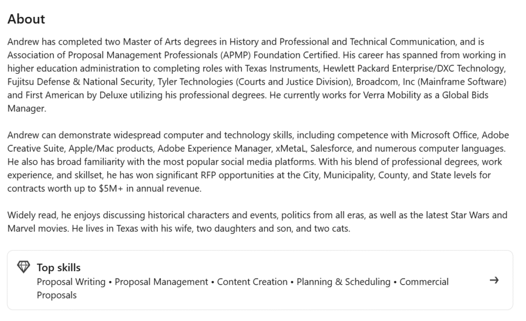 Andrew Morris About Section linkedin